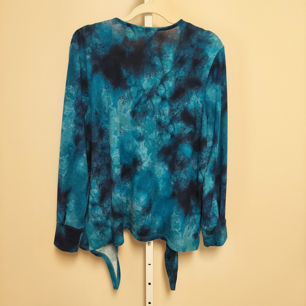 Colleen Lopez Blue Marble Tie Dye Open Front Tie Cardigan XL Transitional Layer - Picture 7 of 8